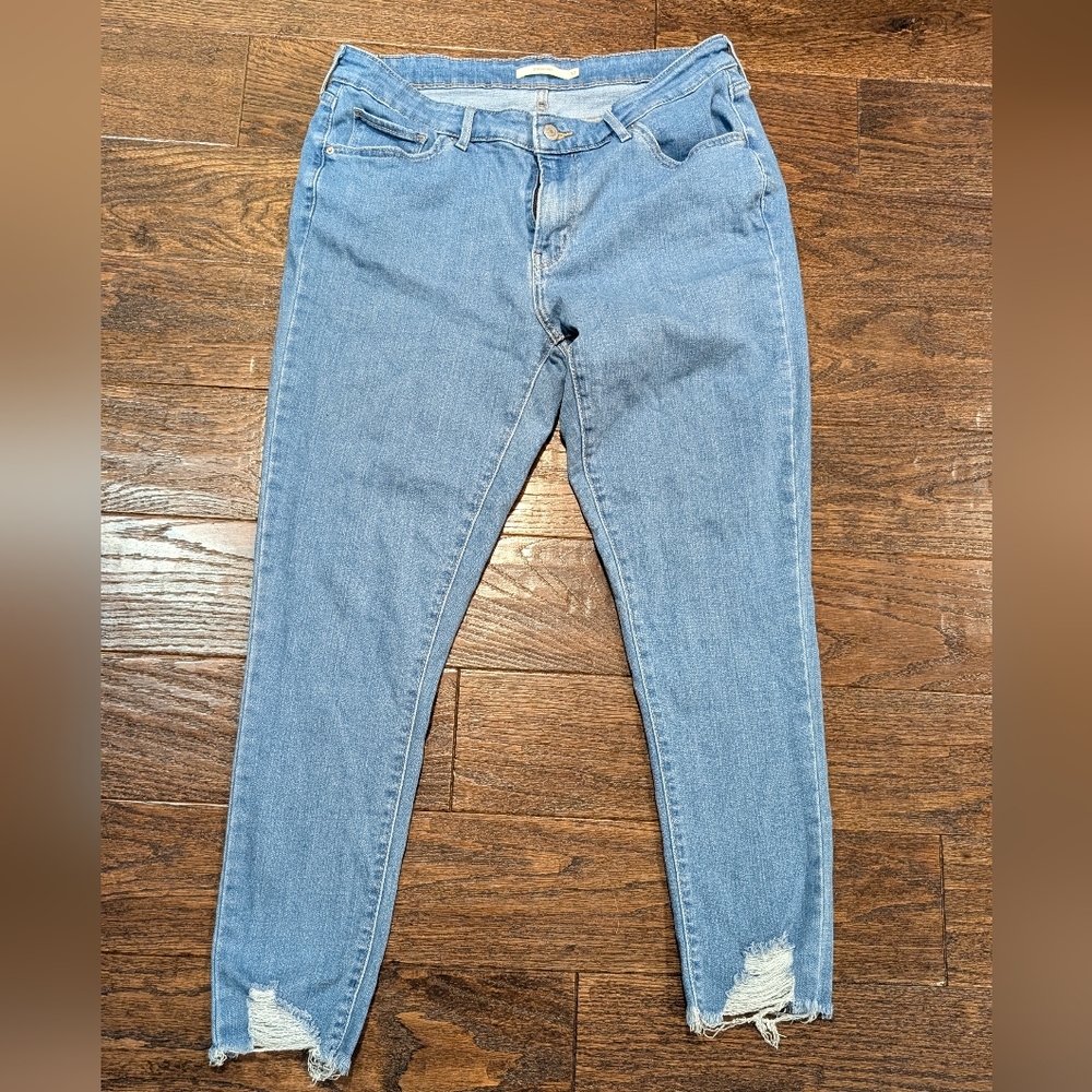 Levi's 711 Skinny Jeans Mid Wash Denim Distressed